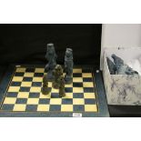 Plaster Chess Set in the form of Mythical Creatures and a Wooden Chess Board