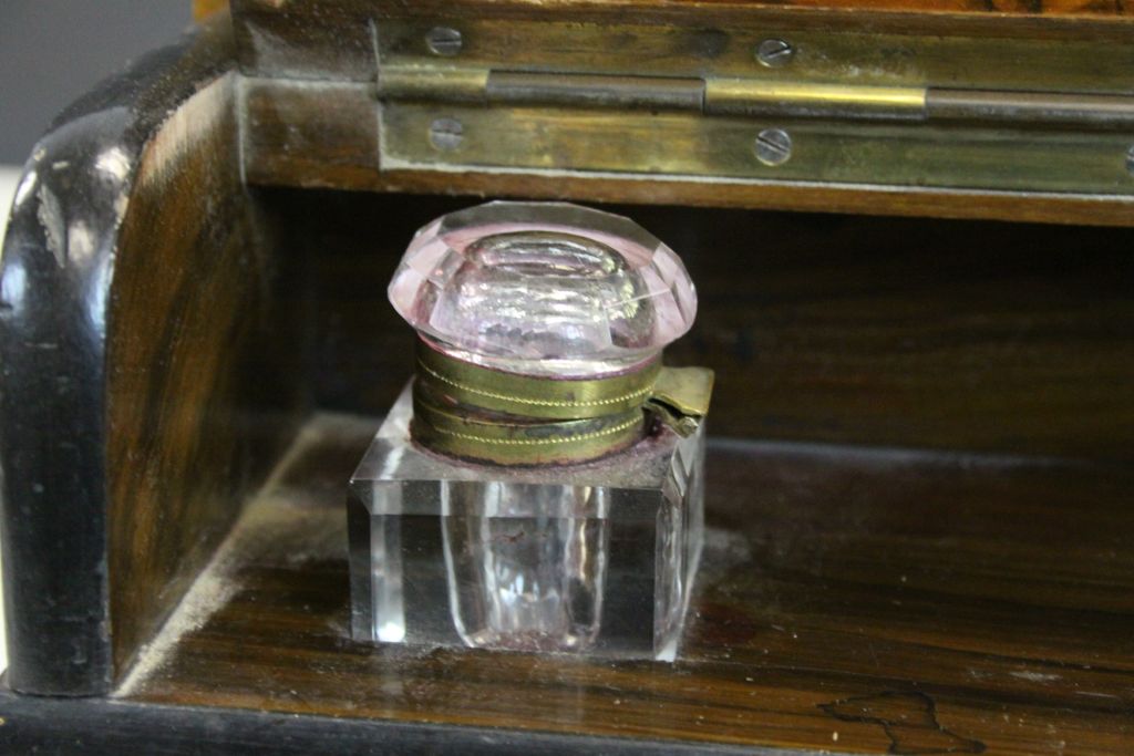 19th Century novelty Inkstand in the form of a Piano with Walnut veneer finish and Original Glass - Image 3 of 6