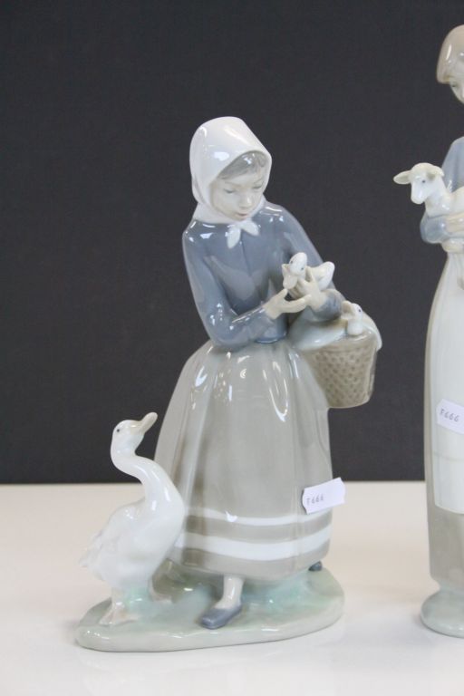Three Lladro ceramic Figurines, one with Cats, another with Ducks and the third with a Lamb, tallest - Image 2 of 4