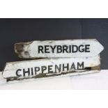 Two vintage Wooden Signs with metal lettering, one marked "Chippenham" the other "Reybridge",