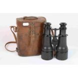 A Pair Of British World War One / WW1 Military Issued Field Binoculars In Original Leather Fitted