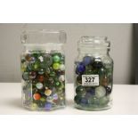 Two Glass jars of mixed vintage Marbles