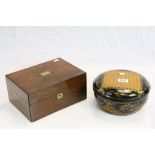 19th century Mahogany Jewellery Box with Brass Mounts and a key together with a Japanese Black