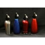 Four BOC Stainless Steel Soda Syphons - Silver, Blue and Two Red