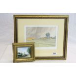 Robert Hughes Miniature Oil on Board of a Canal Boat Scene together with Robert Wardle Signed