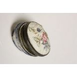 19th Century Continental Ceramic Patch or Trinket box with Floral Basket design, hinged lid and
