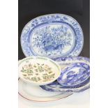 19th century Ironstone Blue and White Willow Patterned Meat Plate, Two Further Meat Plates, Wedgwood