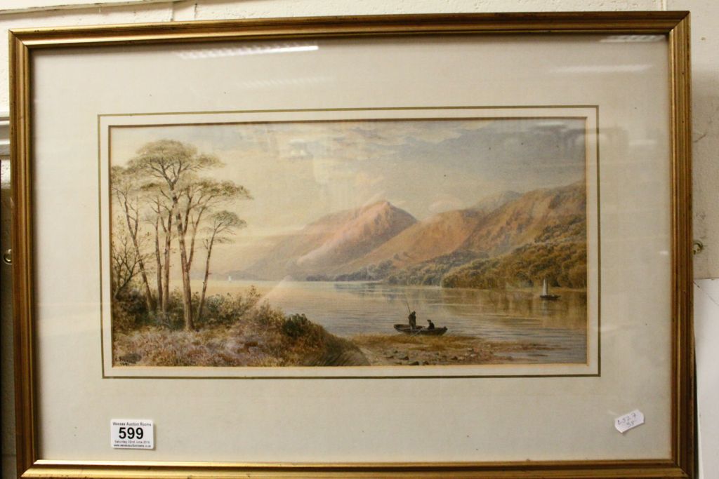 Cornelius Pearson 19th century watercolour Fisherman on a loch in a highland setting signed and