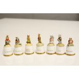 Seven Sutherland Pottery Beatrix Potter character thimbles by Frederick Warne and Co. to include The