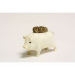 19th Century novelty Ivory Pen Wipe in the form of a Pig, approx 5cm long