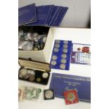 Box of mixed UK & World coins & Banknotes to include part 1937 cased Specimen Coin set, 19th