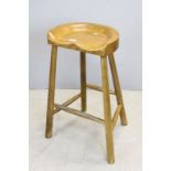 Vintage beach and elm high stool with saddle seat
