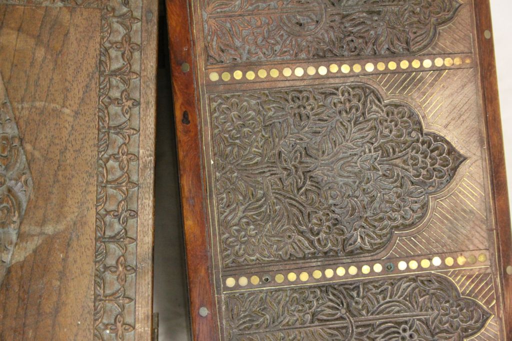 Embossed Brass covered Wooden Log box and four Asian Wooden items to include Boxes - Image 3 of 4