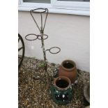 Vintage Wrought Iron Plant Pot Stand, 116cms high together with Two Clay / Terracotta Chimney
