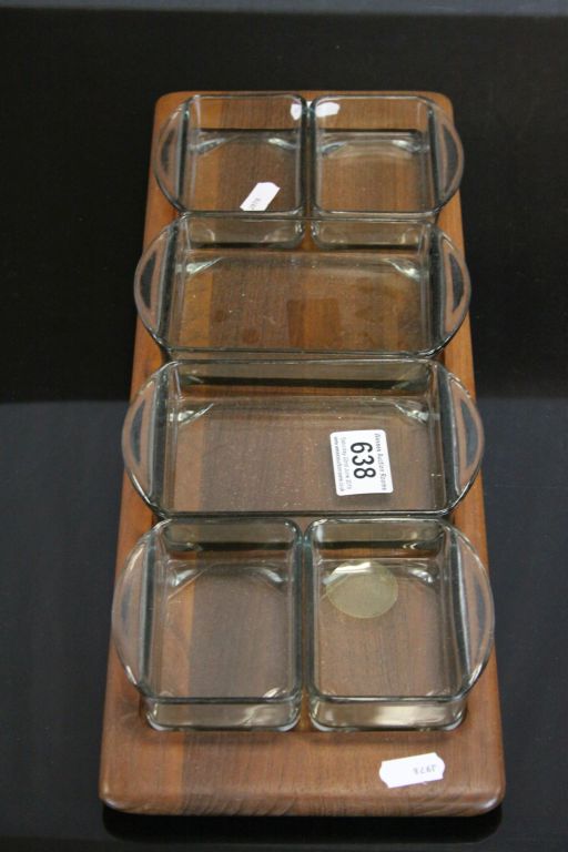 Danish ' Digsmed ' Hor D'Oeuvre Tray comprising a Teak Base with Six Glass Dishes, 46cms long - Image 2 of 4