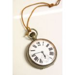 Top wind Goliath Pocket watch with Enamel dial, sub dial at the six position & a nickel plated case,