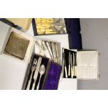 Collection of boxed vintage Silver plated Cutlery etc to include Cigarette Box, fish Knives &