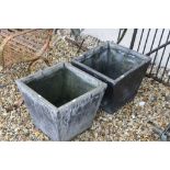Pair of Modern Reconstituted Square Garden Planters, 46cms wide x 41cms high