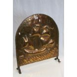 Arts & Crafts style Copper fire screen with hand beaten Galleon decoration, measures approx 68 x