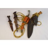 A Collection Of Four Vintage Daggers & Knives To Include A Kukri And Three Middle Eastern Daggers.