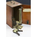 Late 19th / Early 20th century Mahogany Cased Brass Microscope stamped ' J H Steward, 406 Strand &