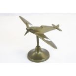 Mid 20th century brass model of a spitfire on stand