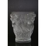Boxed large Lalique "Bacchantes" Vase with dancing Nude female figures, stands approx 24.5cm and