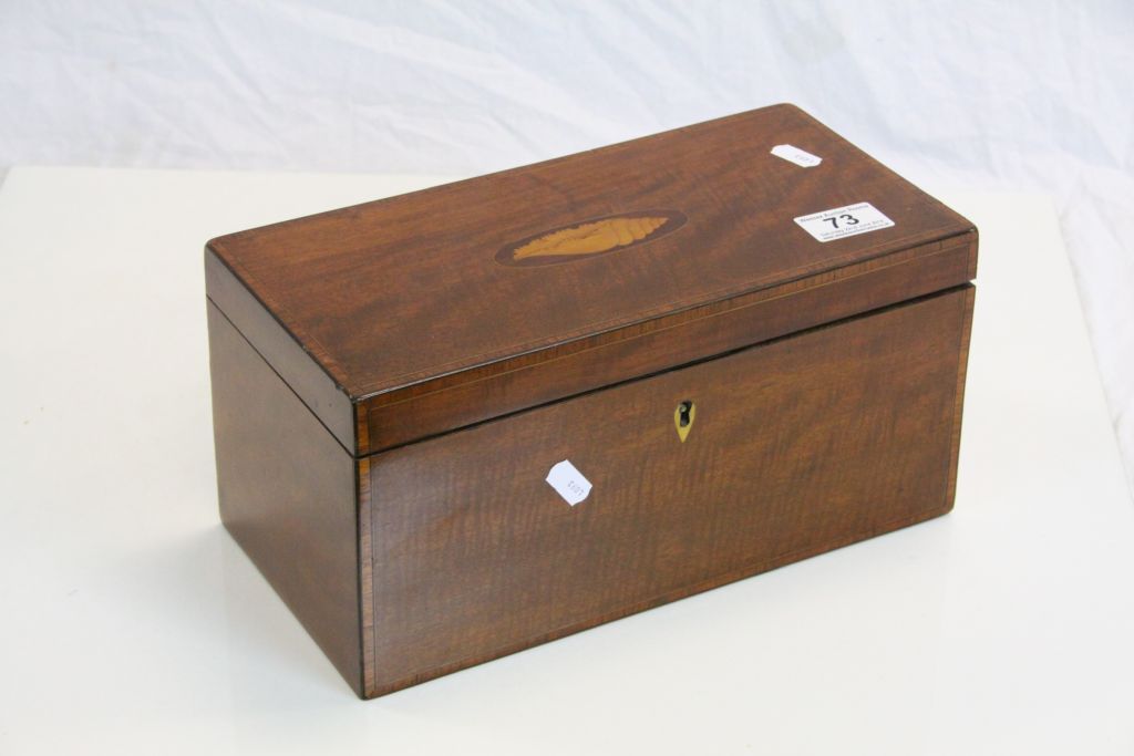 19th Century Marquetry inlaid Tea Caddy with lift out internal boxes and central Cut glass Mixing