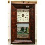 19th century American Walnut Cased 30 Hour Wall Clock, the Glass Door depicting a scene of