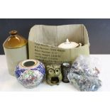 Box of collectables to include Royal Copenhagen, Doulton, Stoneware jar etc