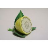 Herend ceramic Hand painted Model of a Half Lemon with leaves, approx 4.5cm tall at the highest