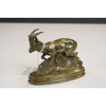 Small Antoine - Louis Bayre (1796 - 1875) Bronze of a mountain Goat, signed "Bayre" and also with "F