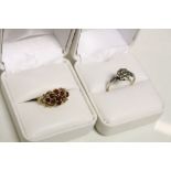 Garnet set Ladies yellow metal Ring & a Marcasite set Ring in 9ct Gold & Silver