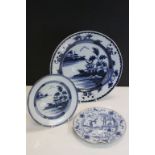 Three Antique European blue & white plates all with Oriental style design to include a Delft Charger