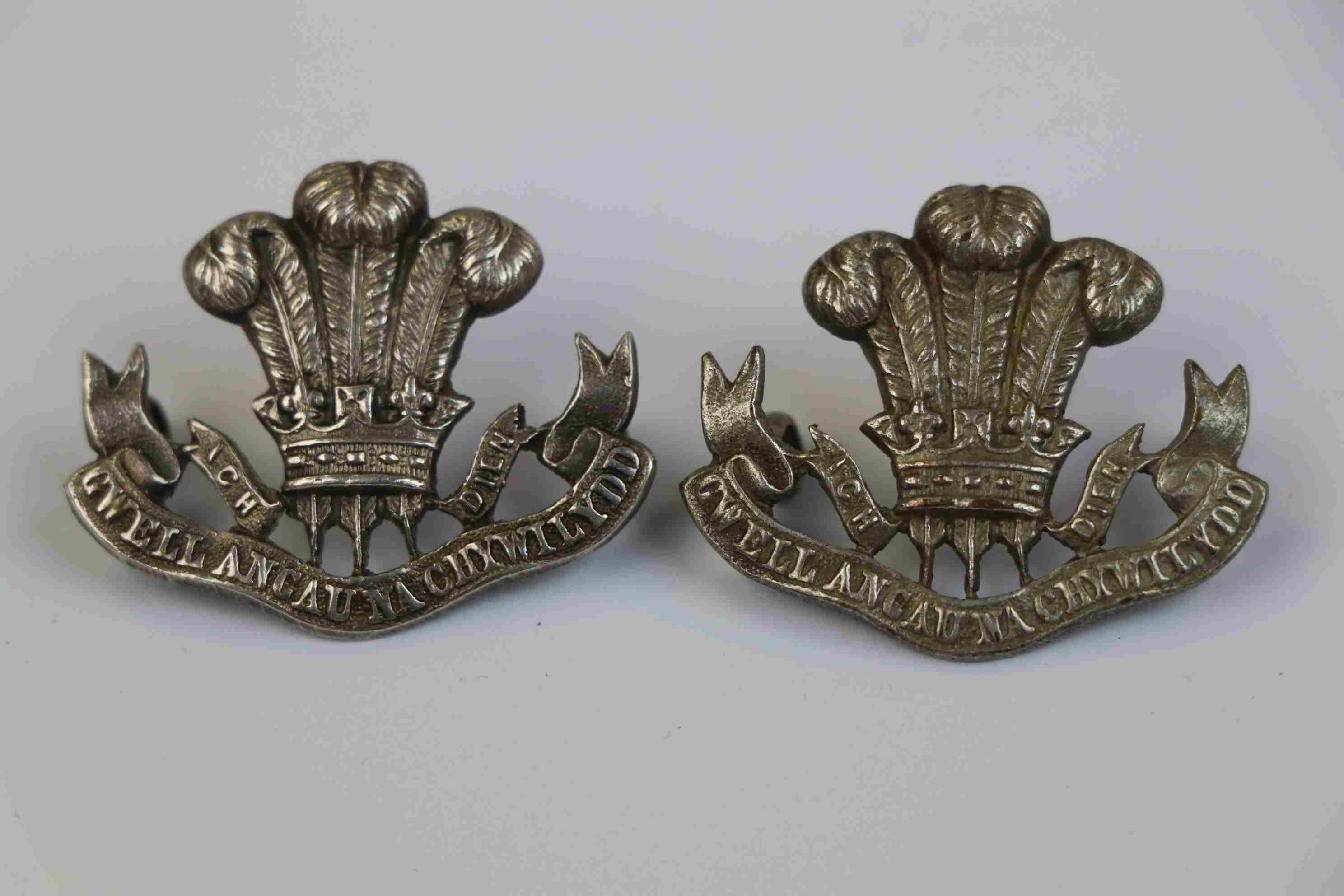 Two Silver Welsh Regiment Collar Badges. - Image 2 of 5