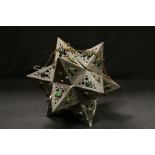 Metal Star Shaped Hanging Light Shade with applied Green Glass Stones, approx. 40cms high
