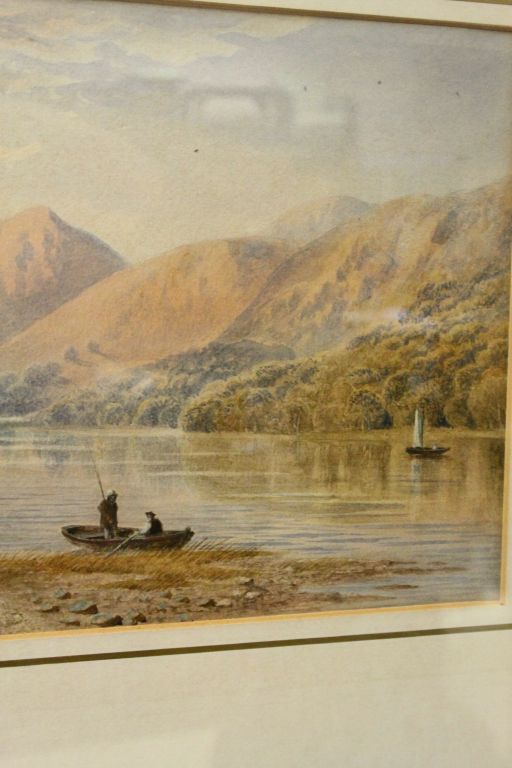 Cornelius Pearson 19th century watercolour Fisherman on a loch in a highland setting signed and - Image 3 of 3