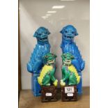 Two pairs of vintage Chinese Dogs of Foe to include a Blue glazed pair approx 32cm tall