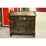 Oriental Hardwood Table Top Cabinet with Brass Mounts comprising Three Small Drawers over a