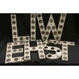 Seven Vintage Metal Letters, 30cms high with Reflective Discs (some missing)