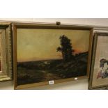 Antique oil on canvas rural scene with sheep indistinctly signed