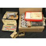 Vintage Sewing Items including Boxed E.L. Grain Sewing Machine, Small Iron, Wooden and Plastic