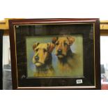 Framed oil painting study of two Irish Terriers