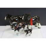 Four vintage Ceramic Shire Horses, two with blurred makers marks to underside, largest horse