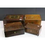 Four vintage Boxes to include Rosewood Jewellery box, Writing Slope & Walnut veneer box with small