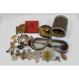 A Collection Of Militaria To Include Regimental Buttons, Goggles, Belt Buckle And Regimental Cap