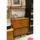 Retro 1970's Avalon Teak and Metal Modular Wall Units comprising Shelf above a Chest of Three