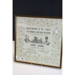 Framed & glazed Commemorative Souvenir Napkin "King Edward VII & Queen Alexandra laying Foundation