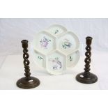 Poole Pottery Hor D'Oeuvres Dish and a Pair of Oak Barleytwist Candlesticks