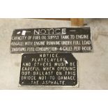 Cast Iron Sign ' Notice Platelayers and other must be careful ..... ' (a/f) together with a Metal